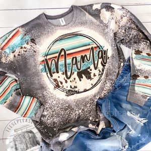 Western Serape Cowhide Mama Bleached Sweatshirt